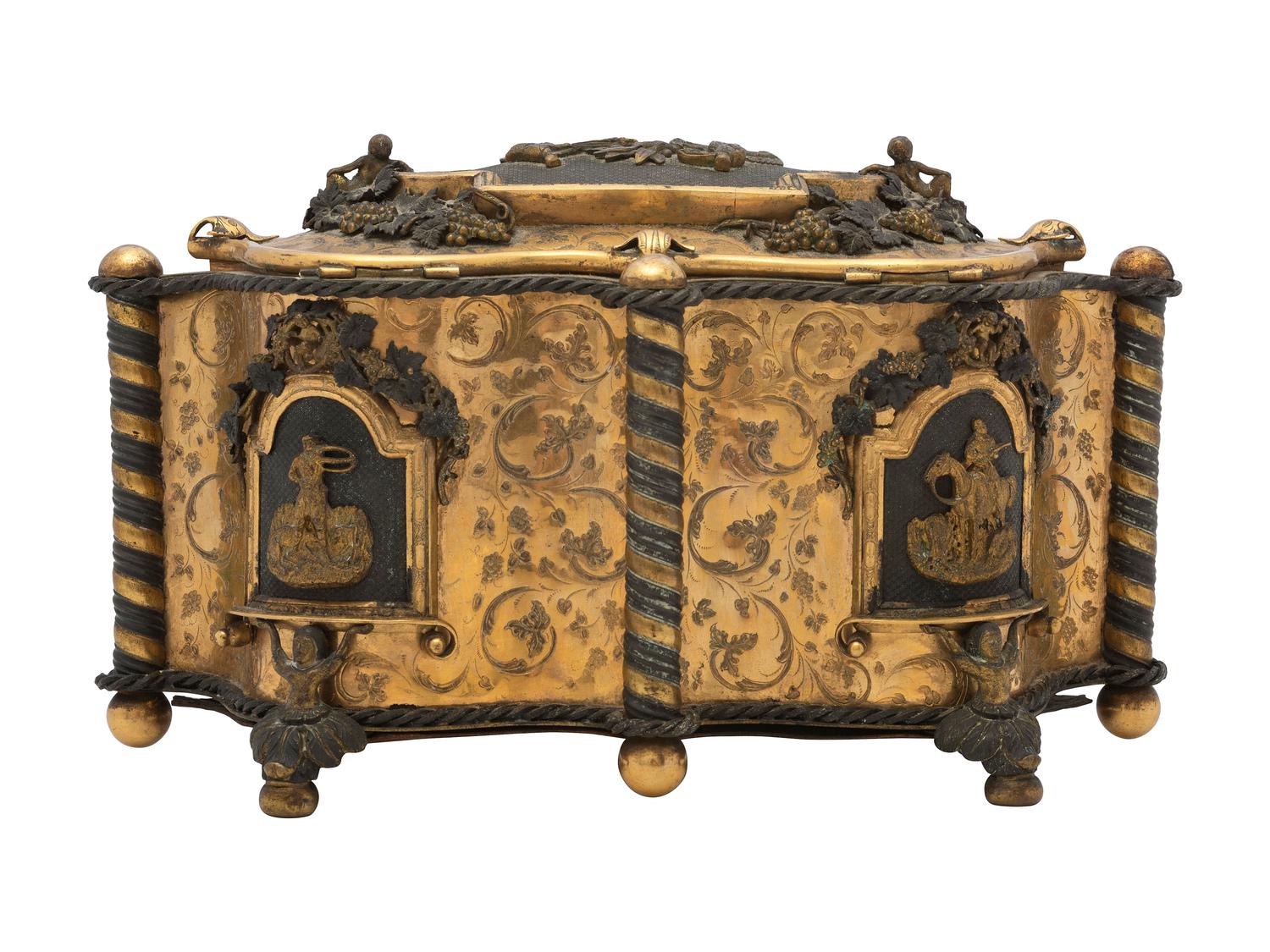 A French Brass Serpentine Jewelry Case