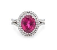A 14 Karat White Gold, Rubellite Tourmaline and Diamond Ring, 3.40 dwts.