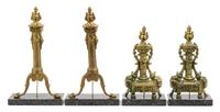 Two Pairs of Gilt Metal Andirons Height of taller pair 18 1/2 inches. — 20TH CENTURY