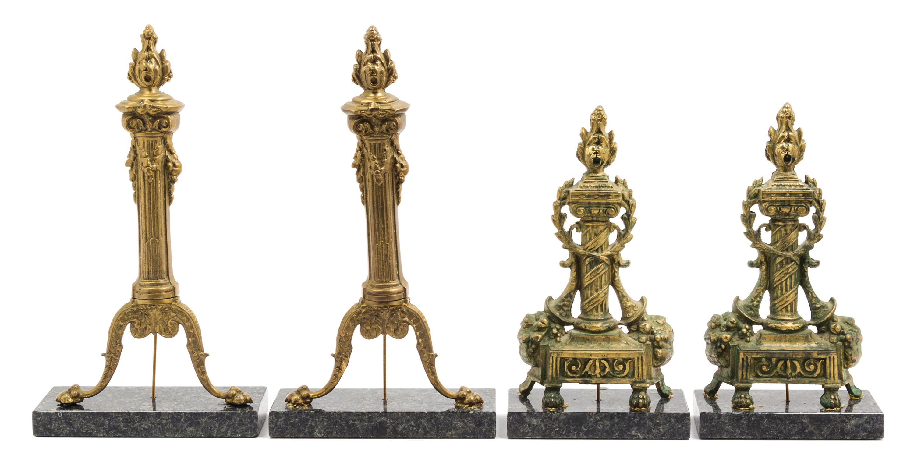 Two Pairs of Gilt Metal Andirons Height of taller pair 18 1/2 inches. — 20TH CENTURY