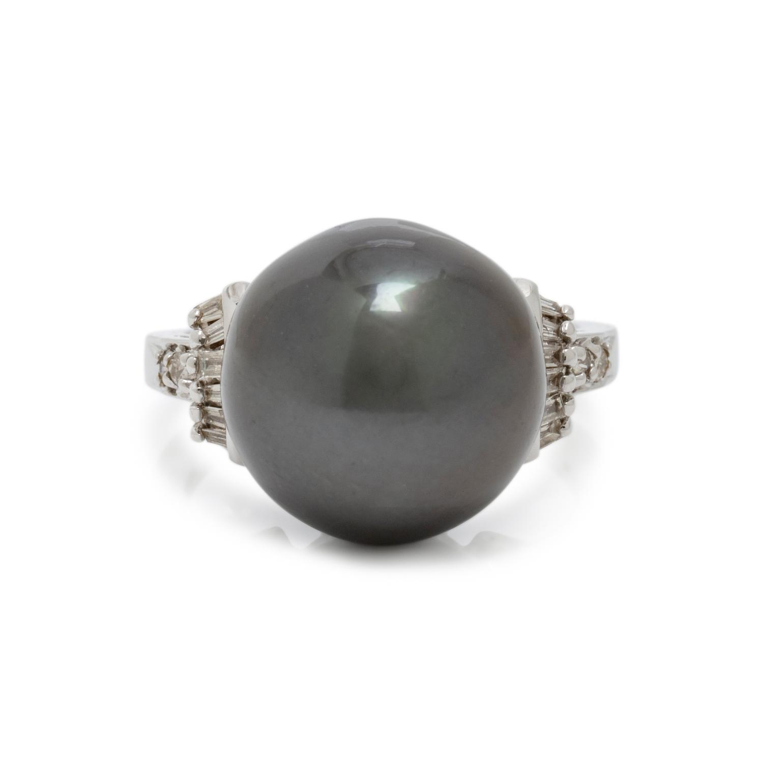 CULTURED TAHITIAN PEARL AND DIAMOND RING
