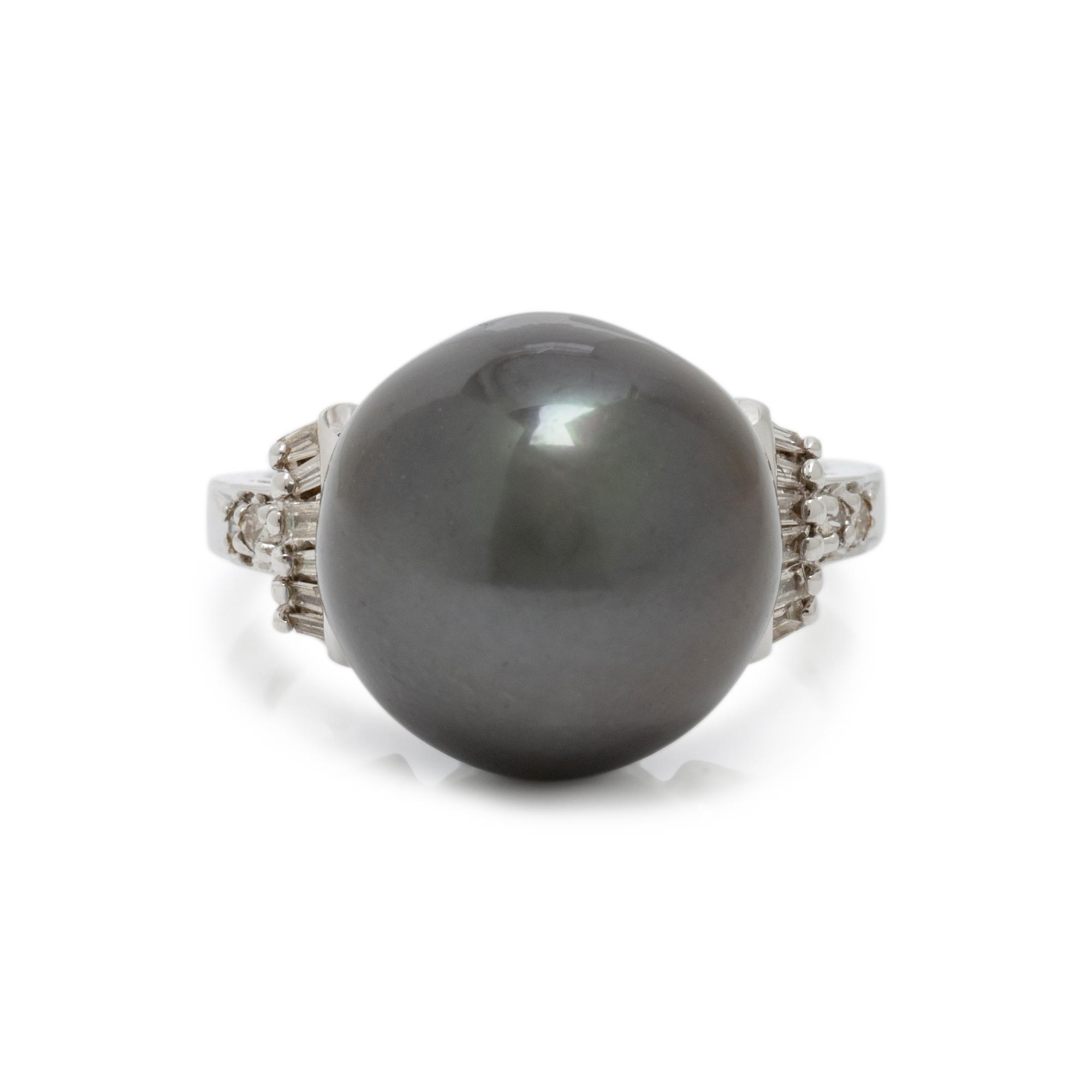 CULTURED TAHITIAN PEARL AND DIAMOND RING