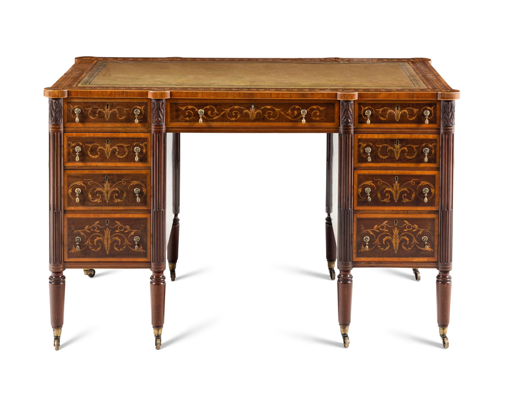 An Edwardian Marquetry Desk and Associated Side Chair