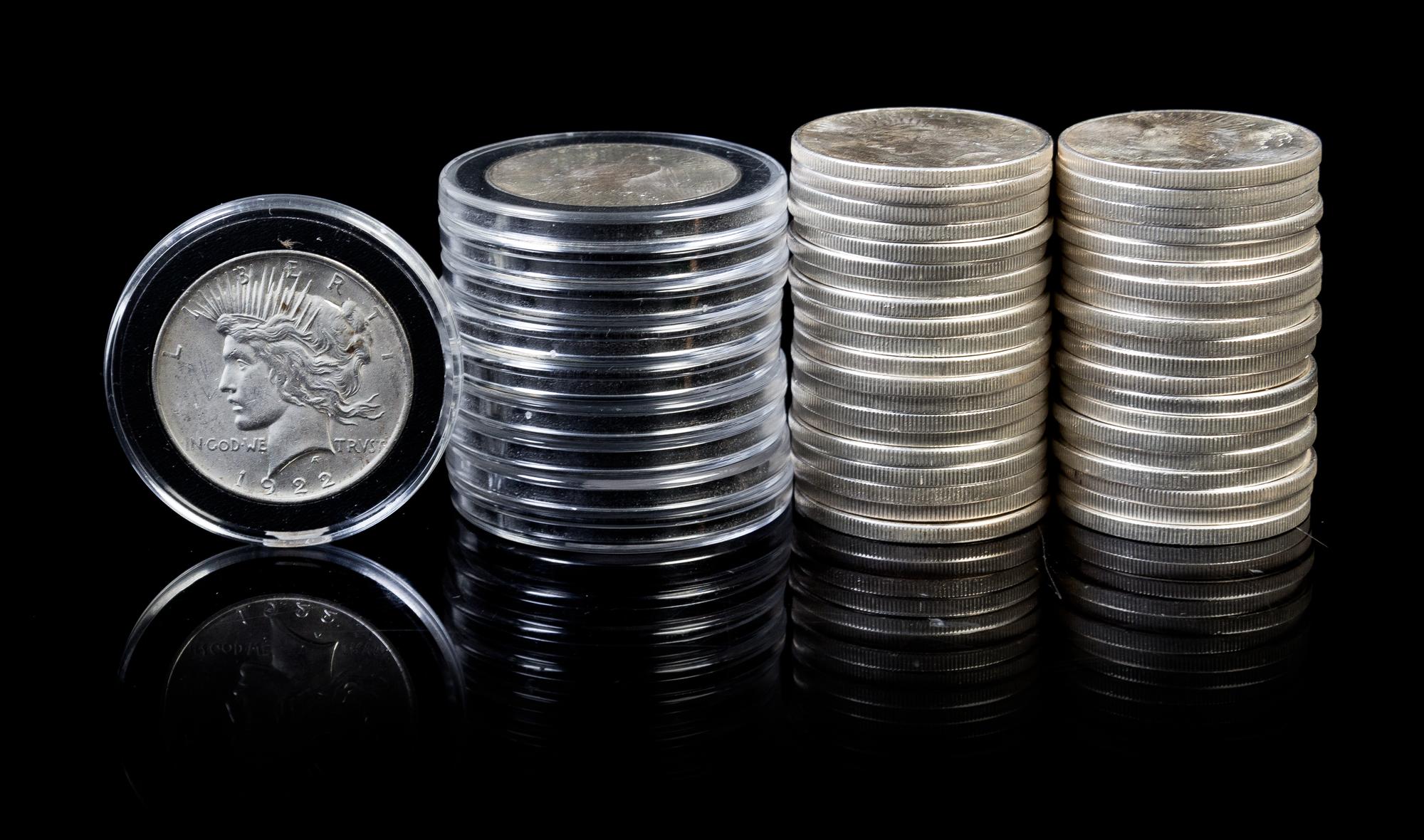 A Collection of 50 United States Peace Silver Dollar Coins