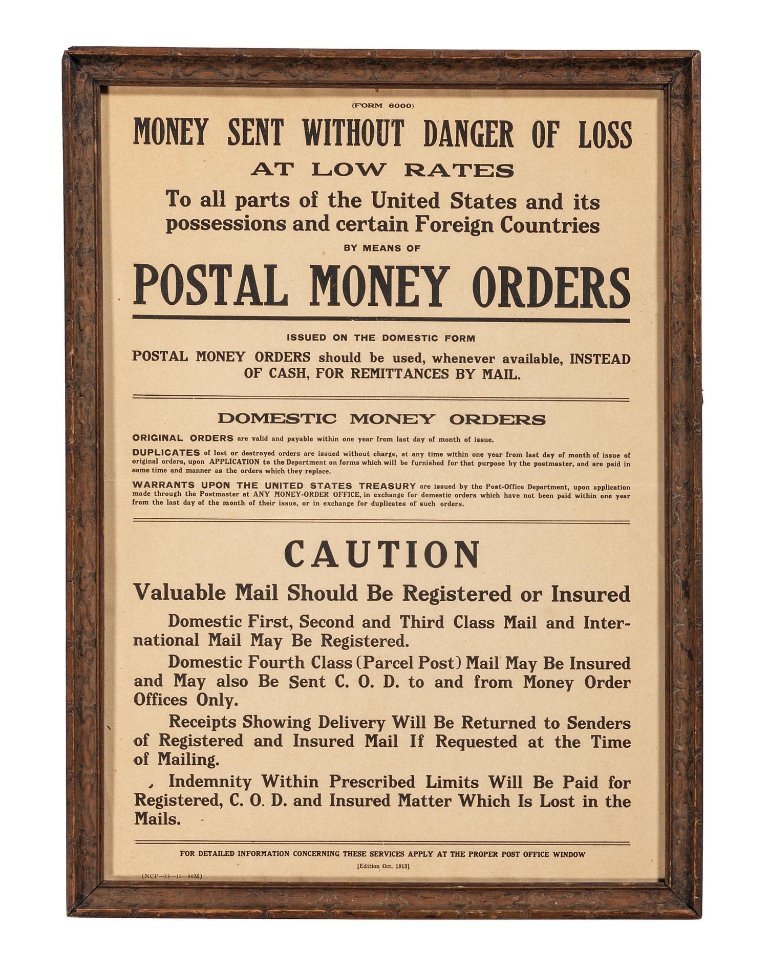 [POSTAL HISTORY]. A group of 4 19th - 20th century broadsides and posters involving the US Mail system, highlighted by: Arrival and Departure of the Mails at and from the Post-Office at Harrisburg, Pennsylvania. 30 November 1822.