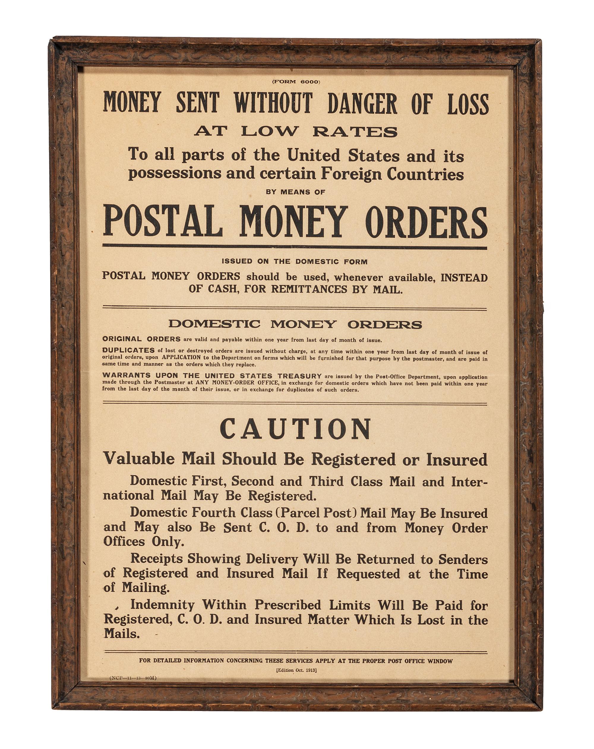 [POSTAL HISTORY]. A group of 4 19th - 20th century broadsides and posters involving the US Mail system, highlighted by: Arrival and Departure of the Mails at and from the Post-Office at Harrisburg, Pennsylvania. 30 November 1822.