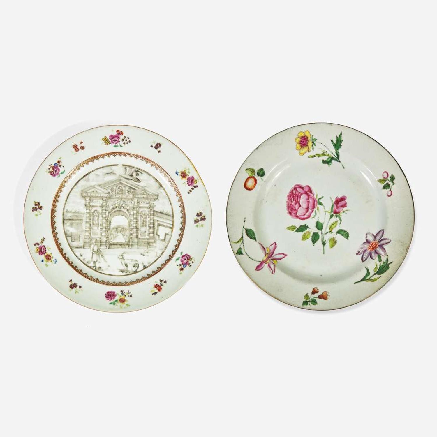 A Chinese Export porcelain Grisaille and Famille Rose plate with the Danby Gate in Oxford circa 1767