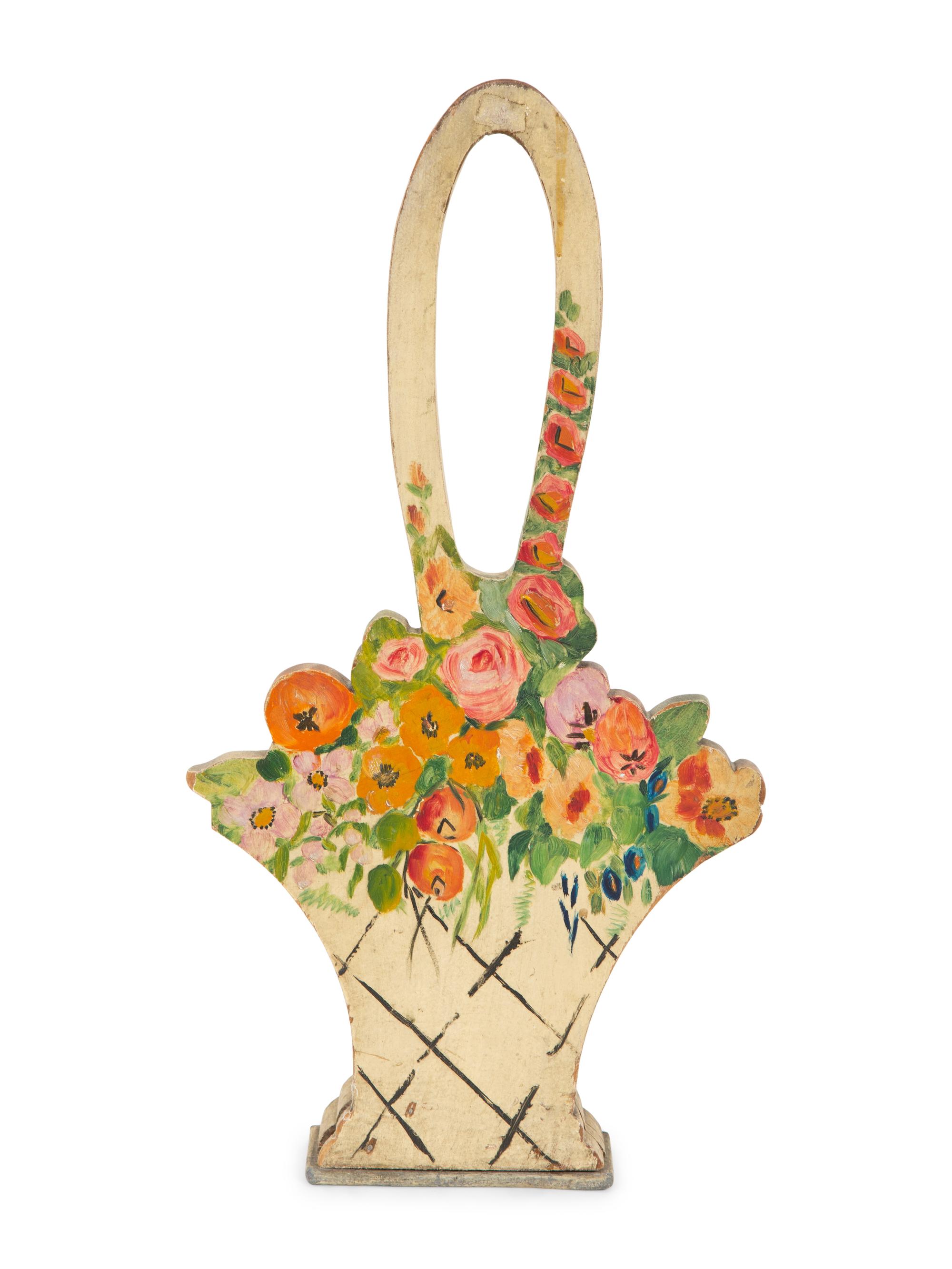 A Victorian Painted Iron Greyhound Doorstop and a Painted Wood Basket Doorstop