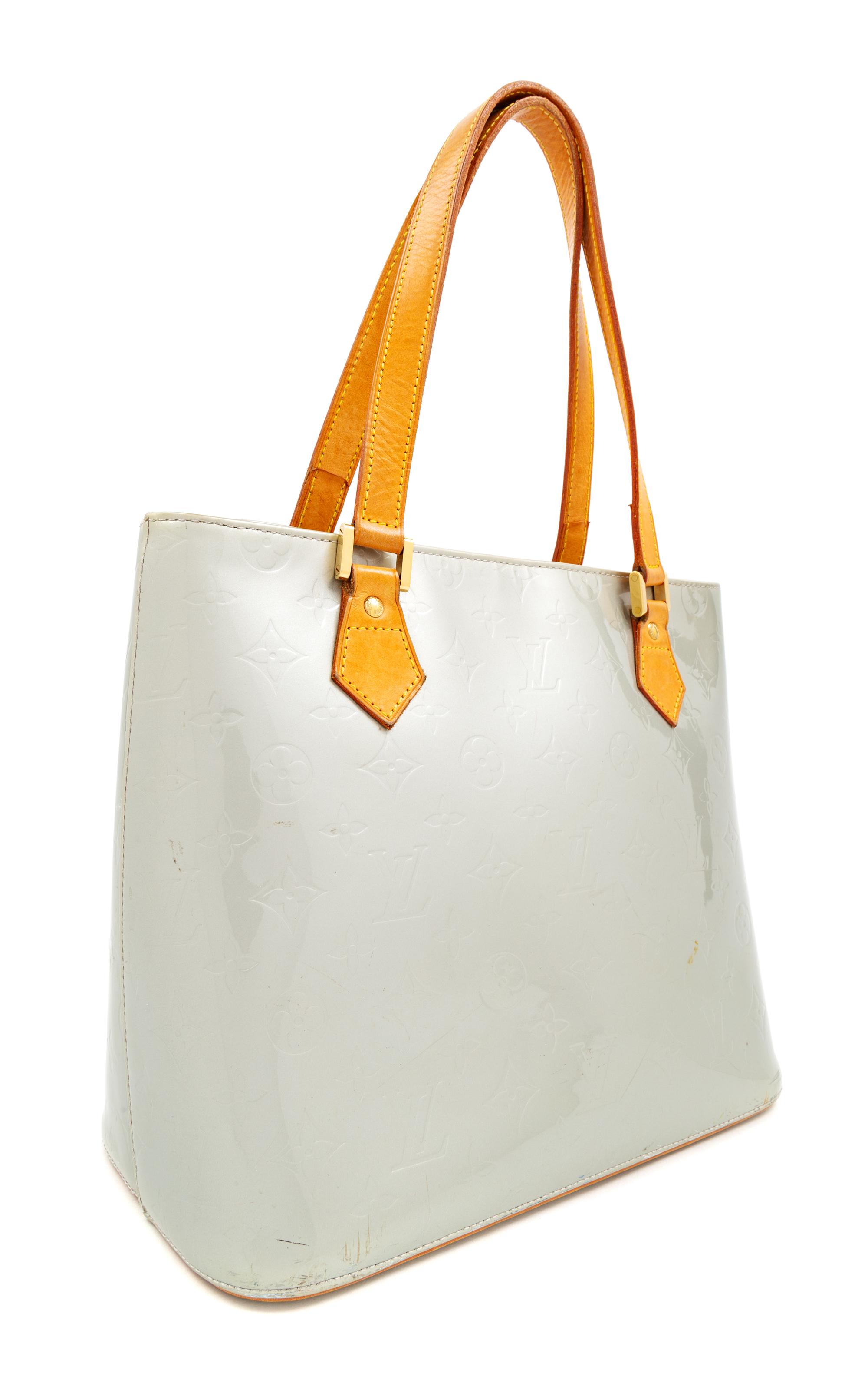 A Louis Vuitton Silver Vernis Houston Tote Bag, 10" H x 11.5" W x 5" D; Strap drop: 7".