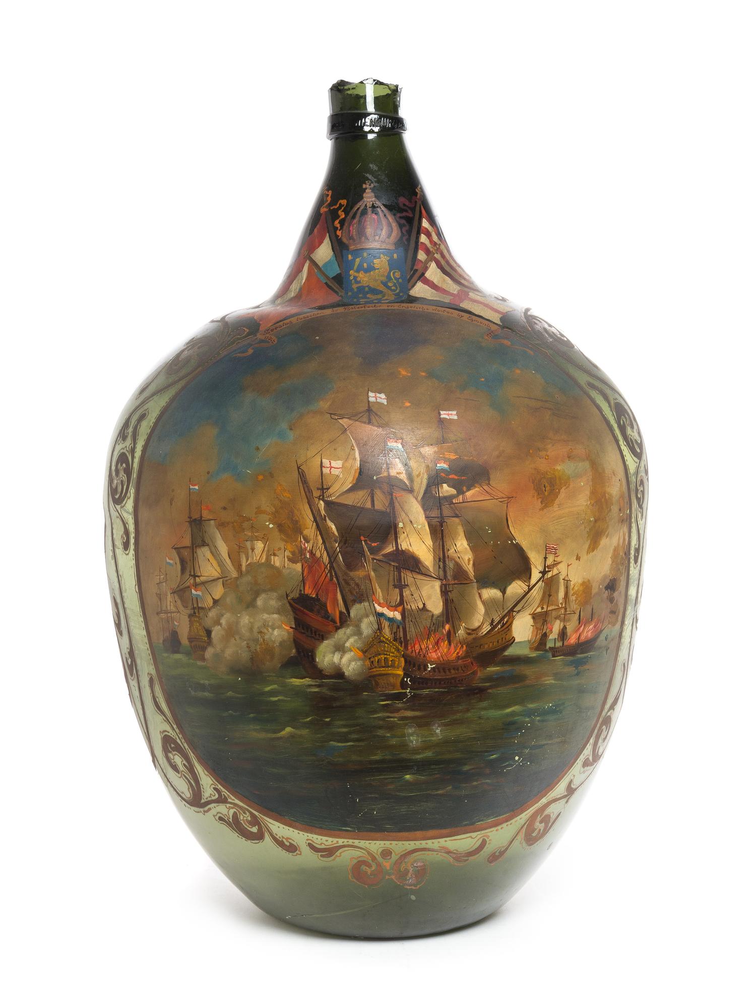 A Dutch Painted Glass Bottle Height 29 x diameter 17 inches. — 19TH CENTURY