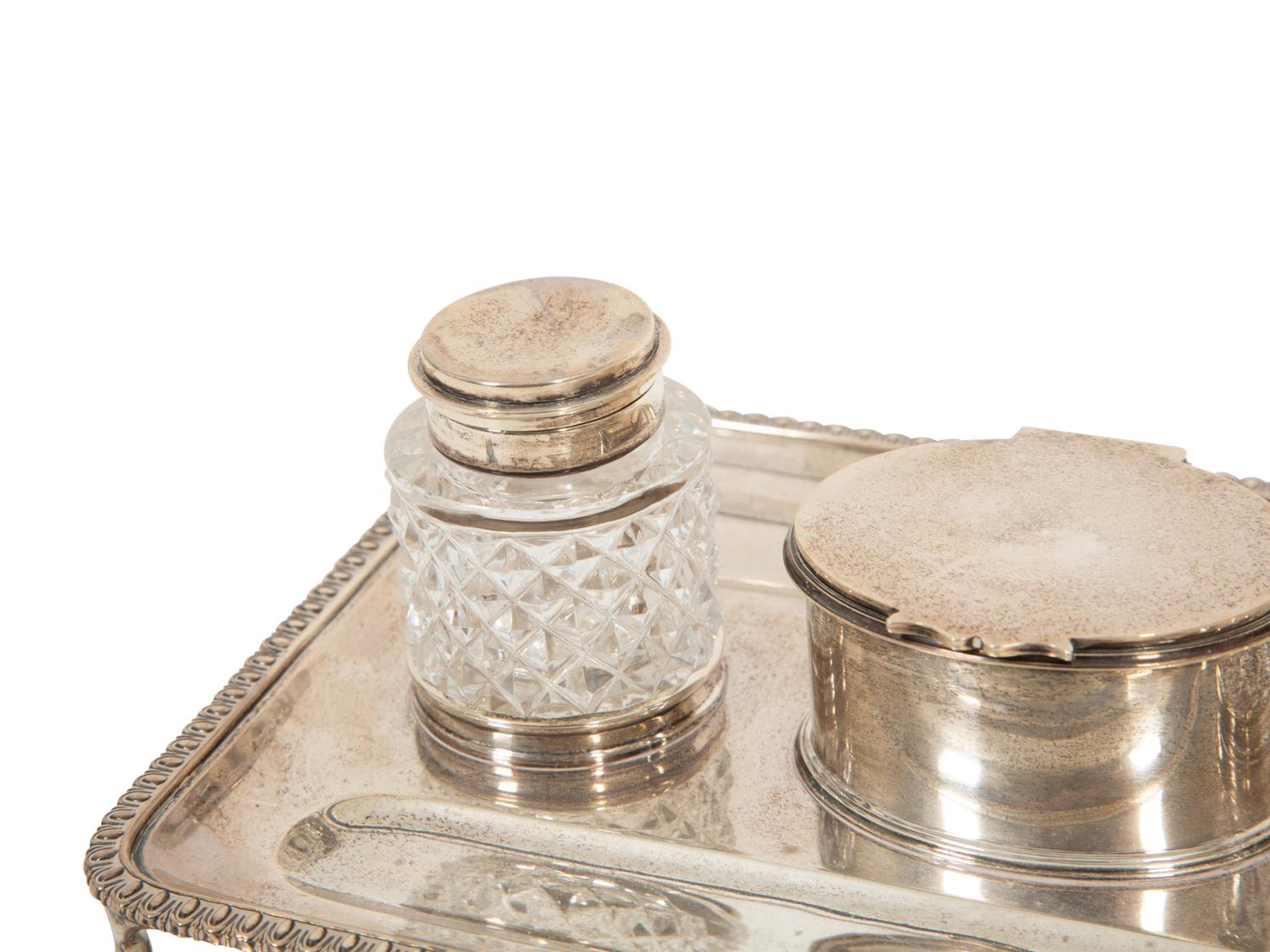 A English Silver Standish with a Buccellati Silver Letter Opener