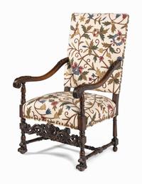 A William and Mary Style Walnut Armchair with Crewelwork Upholstery