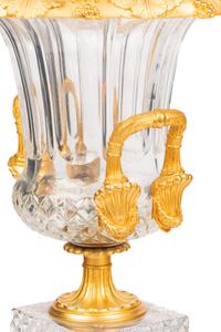 A Pair of French Gilt Bronze Mounted Cut Glass and Malachite Vases