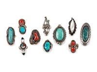 Navajo and Zuni Rings, with and Assortment of Inlay