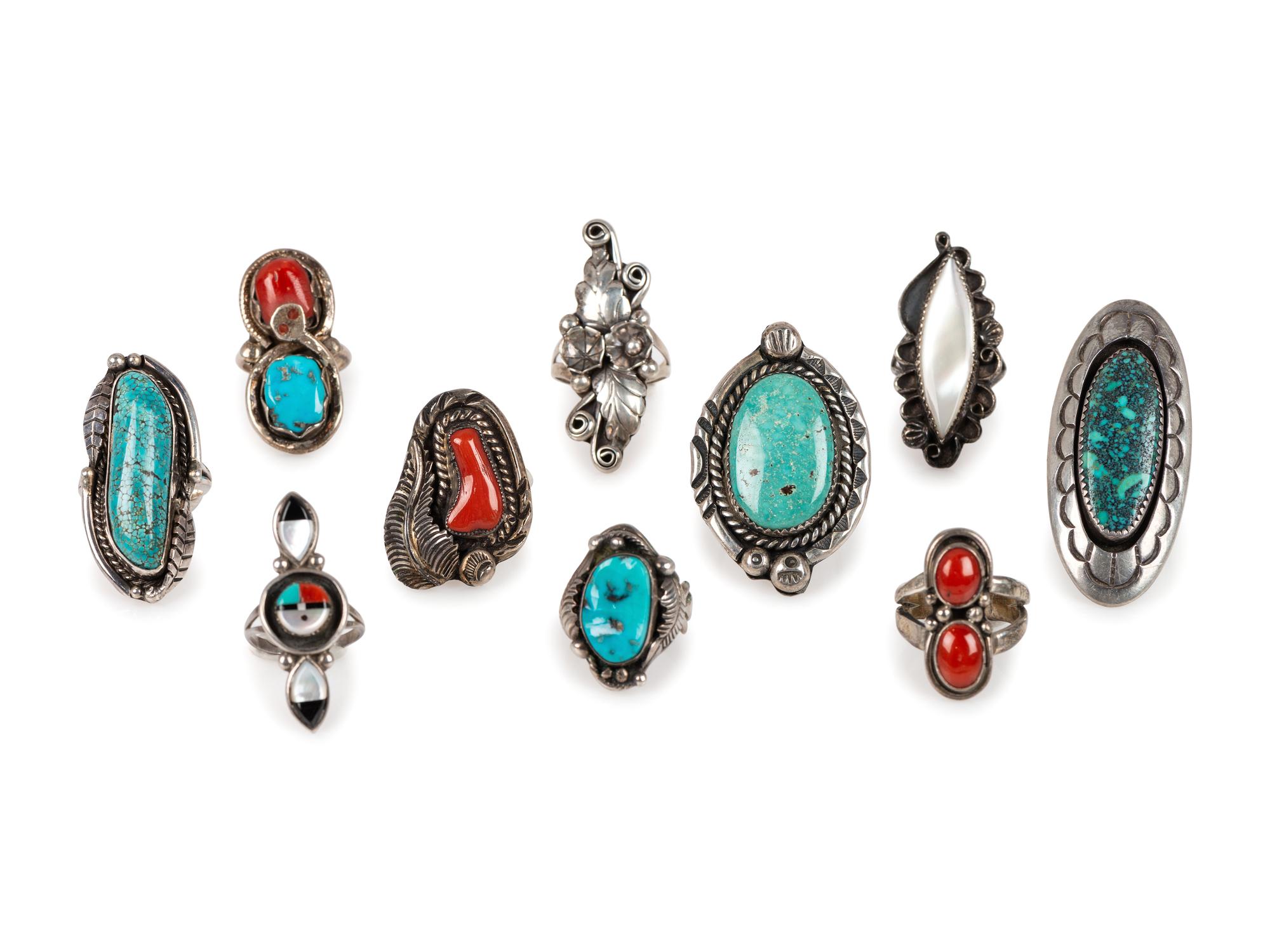 Navajo and Zuni Rings, with and Assortment of Inlay