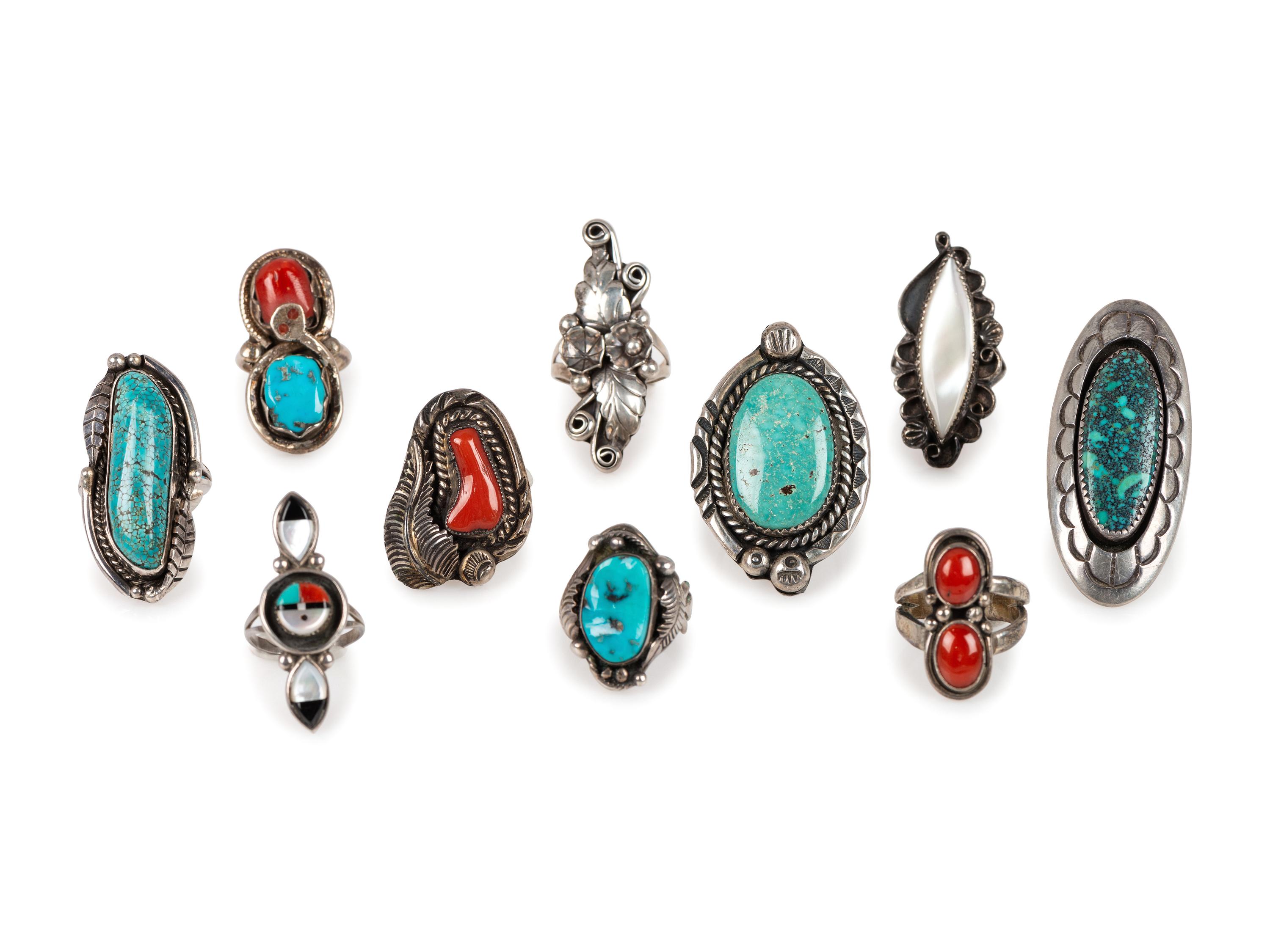 Navajo and Zuni Rings, with and Assortment of Inlay