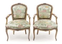 A Pair of Louis XV Style Painted Fauteuils Height 34 inches. — 19TH CENTURY