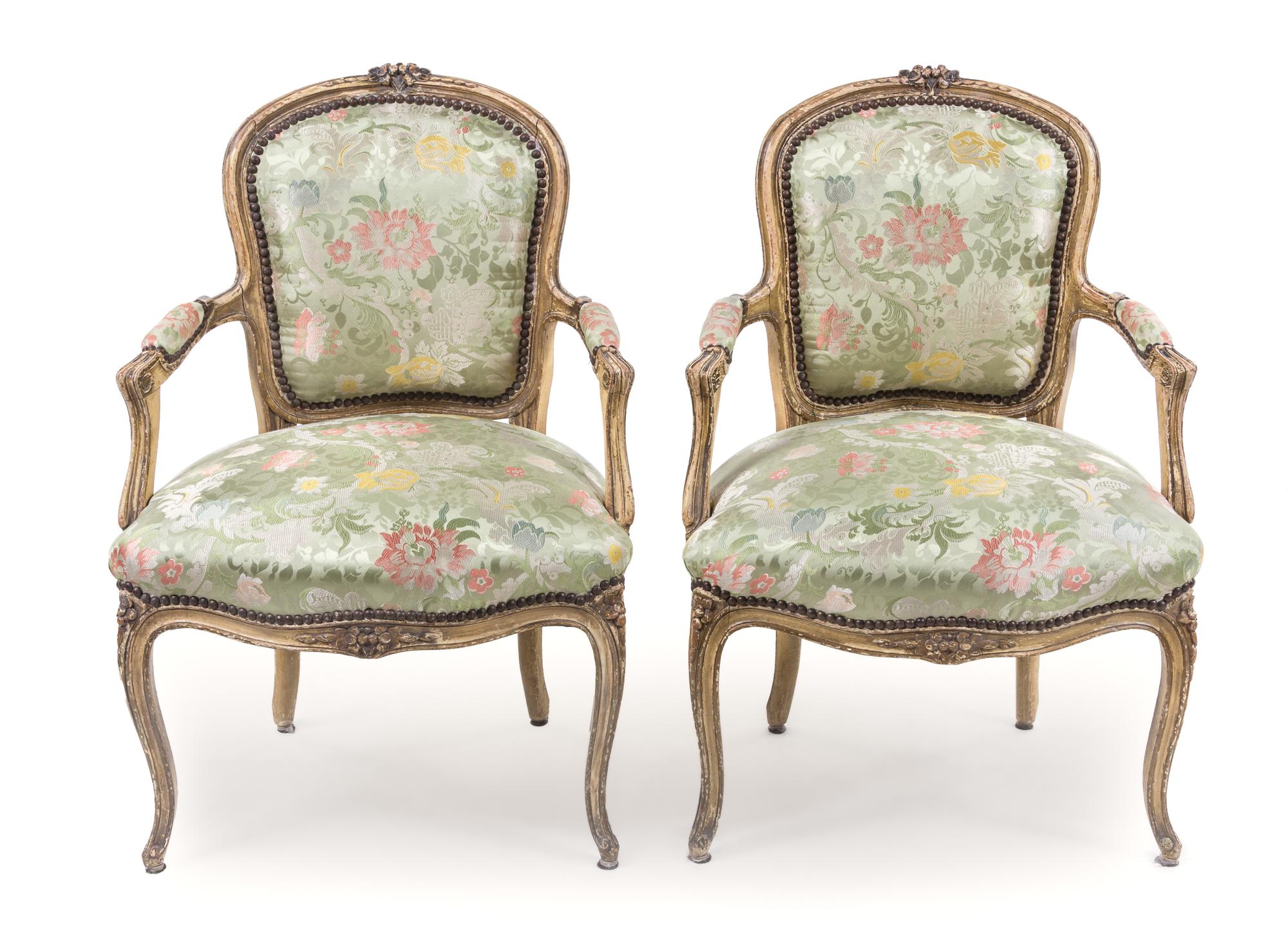 A Pair of Louis XV Style Painted Fauteuils Height 34 inches. — 19TH CENTURY