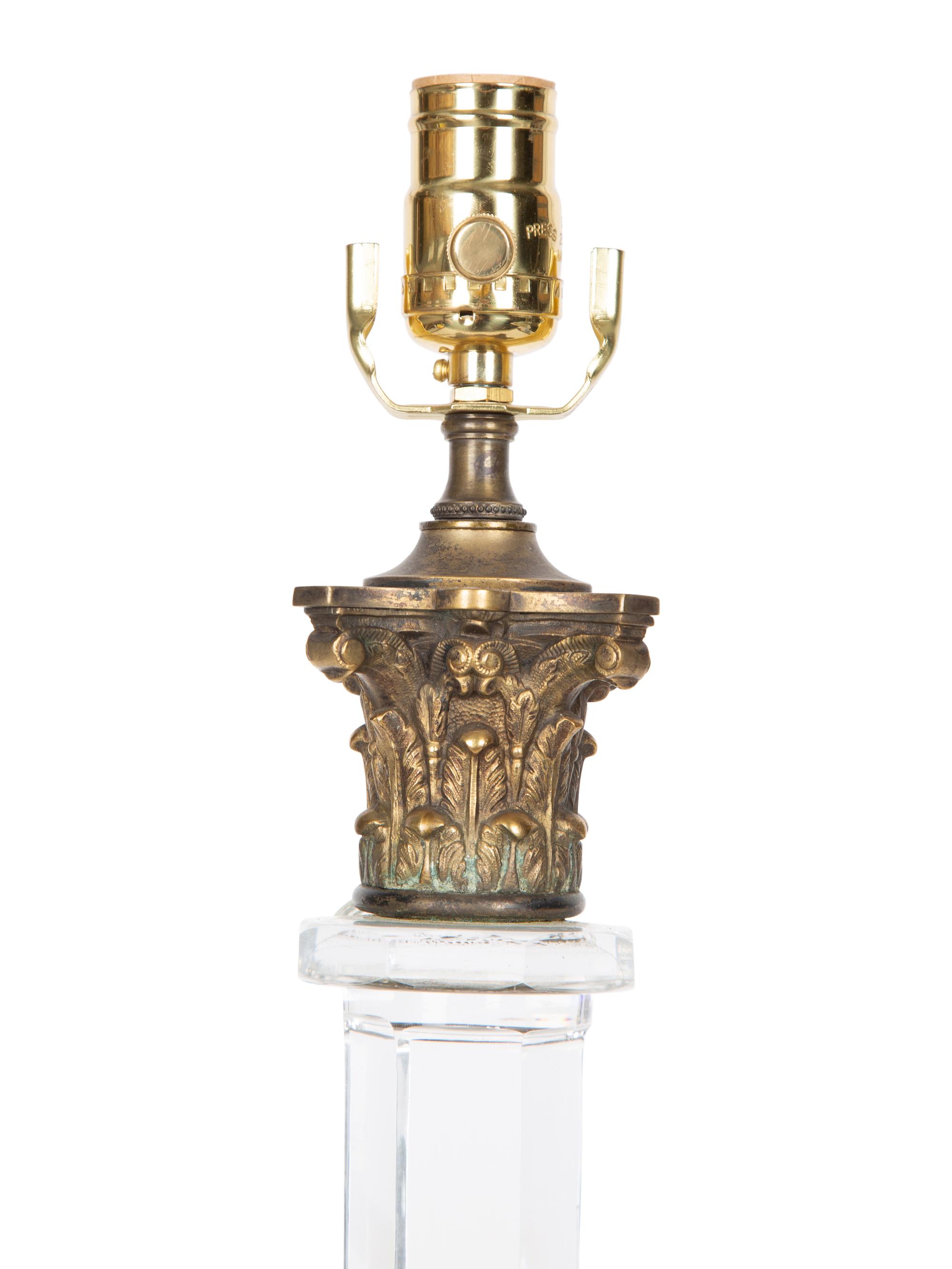 An Irish Gilt Bronze Mounted Cut Glass Columnar Lamp — 20TH CENTURY