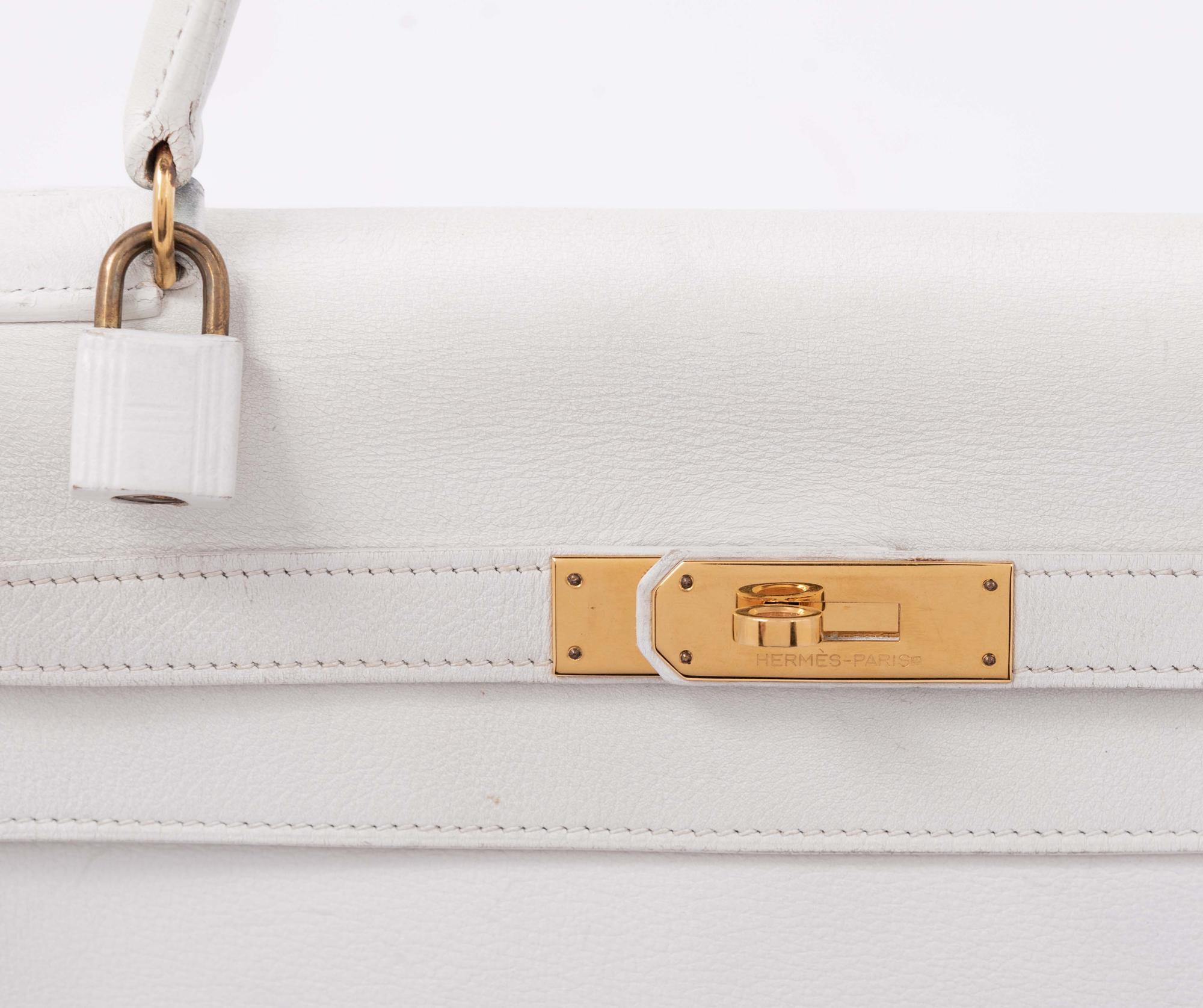 Hermès White Leather Kelly Bag 32cm, 1986