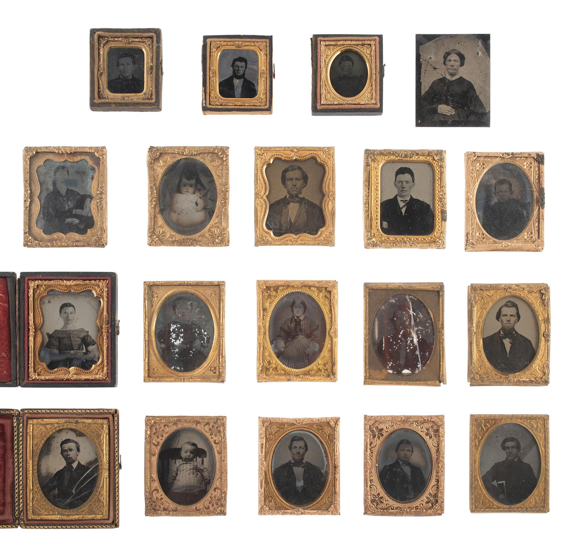 [EARLY PHOTOGRAPHY]. 43 ninth and sixteenth plate ambrotypes and tintypes.