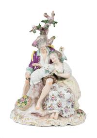 A Pair of German Porcelain Figural Groups Height 11 1/2 inches. — 19TH CENTURY
