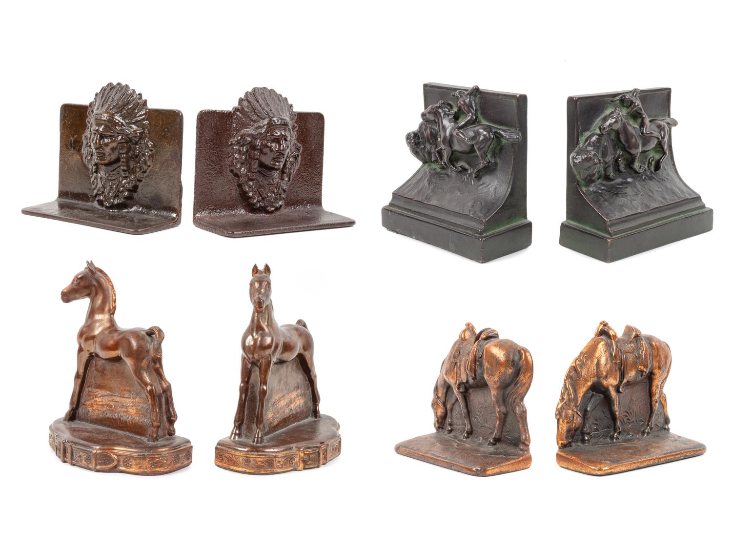 Four Sets of Bronze Western Themed Bookends