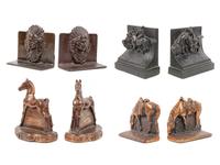 Four Sets of Bronze Western Themed Bookends