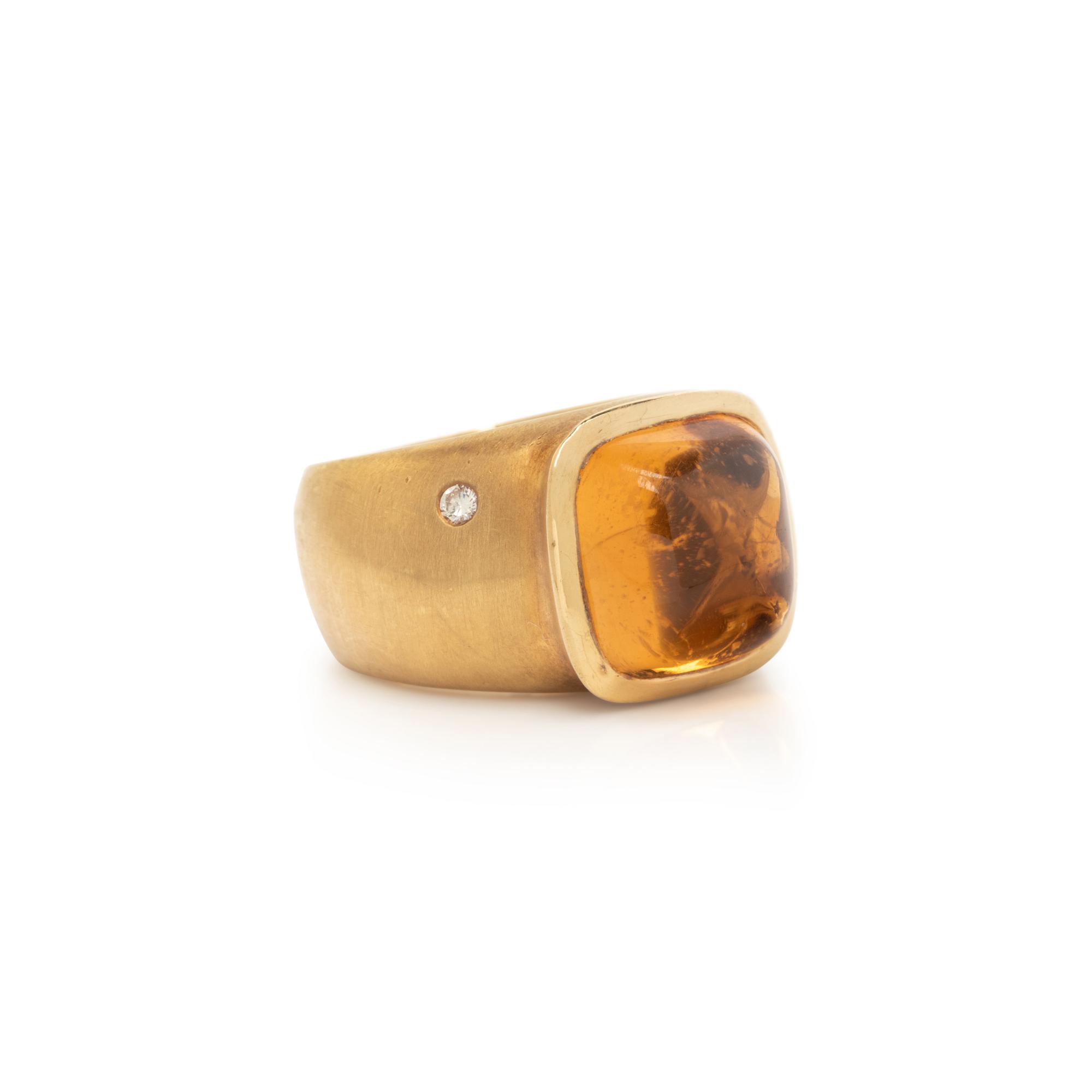 CITRINE, DIAMOND, AND YELLOW GOLD RING