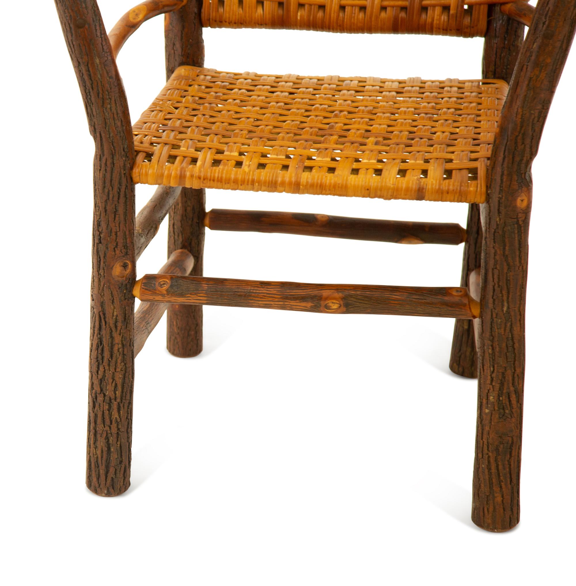 A Pair of Naturalistic Wood and Rattan Barrel Back Armchairs — 20th Century