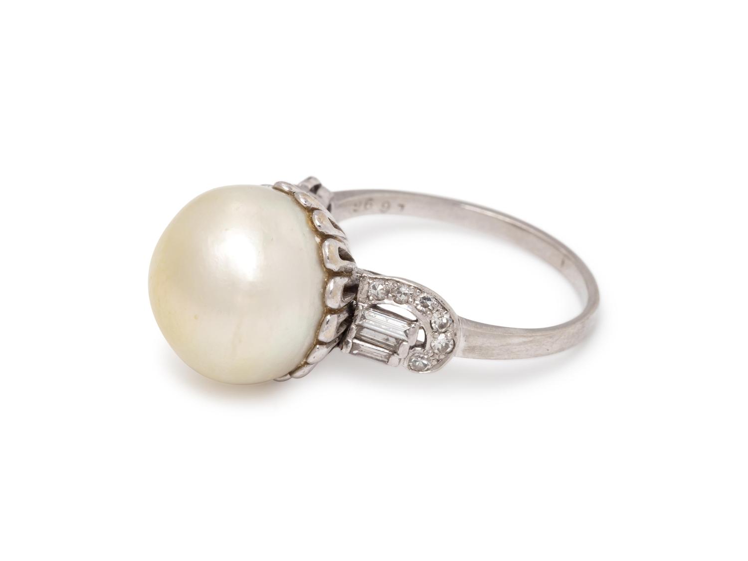 CULTURED PEARL AND DIAMOND RING