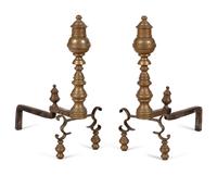 A Pair of Federal Style Brass Baluster Andirons
