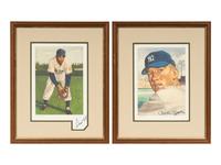 A Group of Mickey Mantle and Willie Mays Signed Autograph 1953 Topps Baseball Artwork Prints (Beckett Authentication Services Letters),