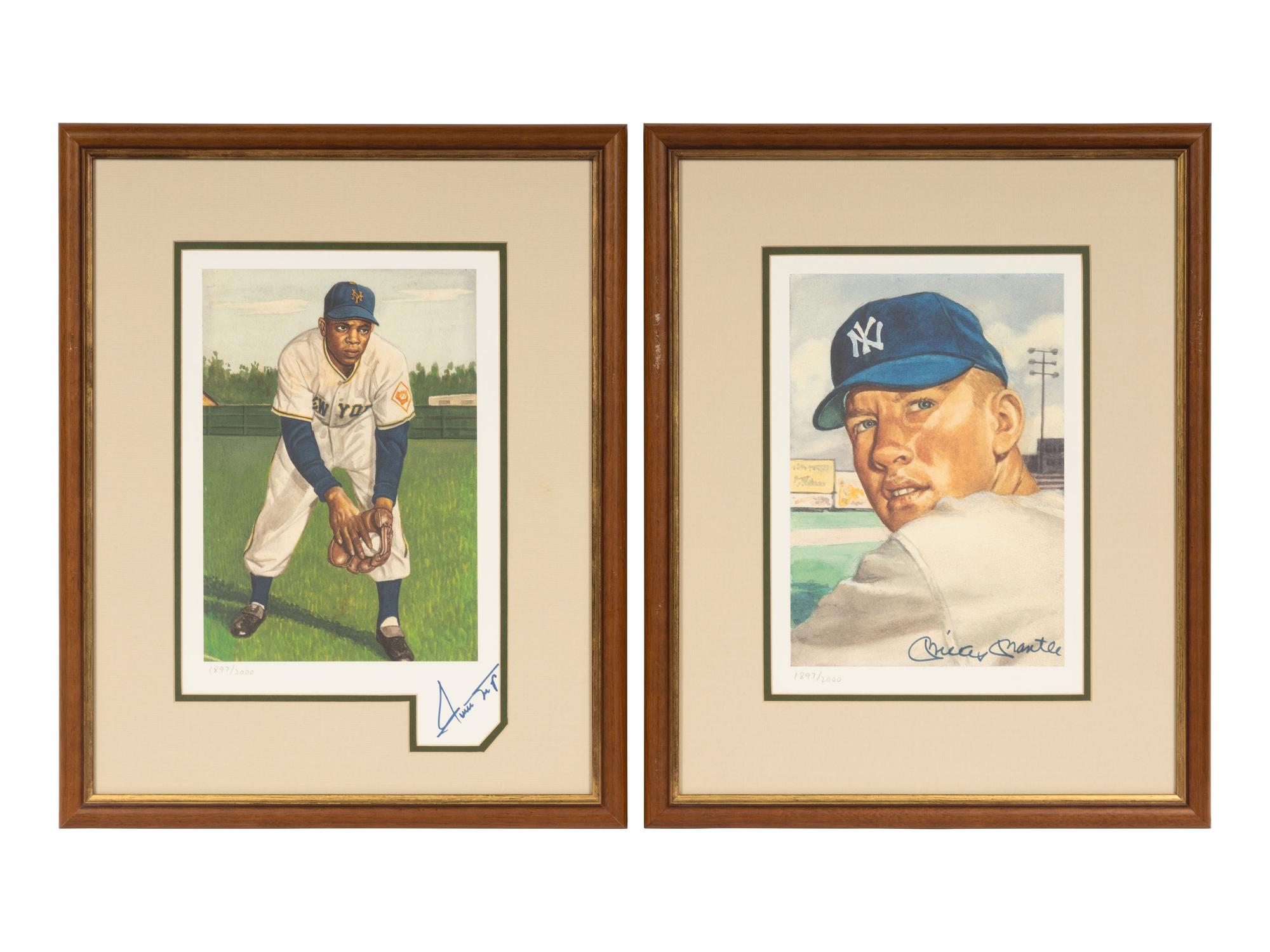 A Group of Mickey Mantle and Willie Mays Signed Autograph 1953 Topps Baseball Artwork Prints (Beckett Authentication Services Letters),