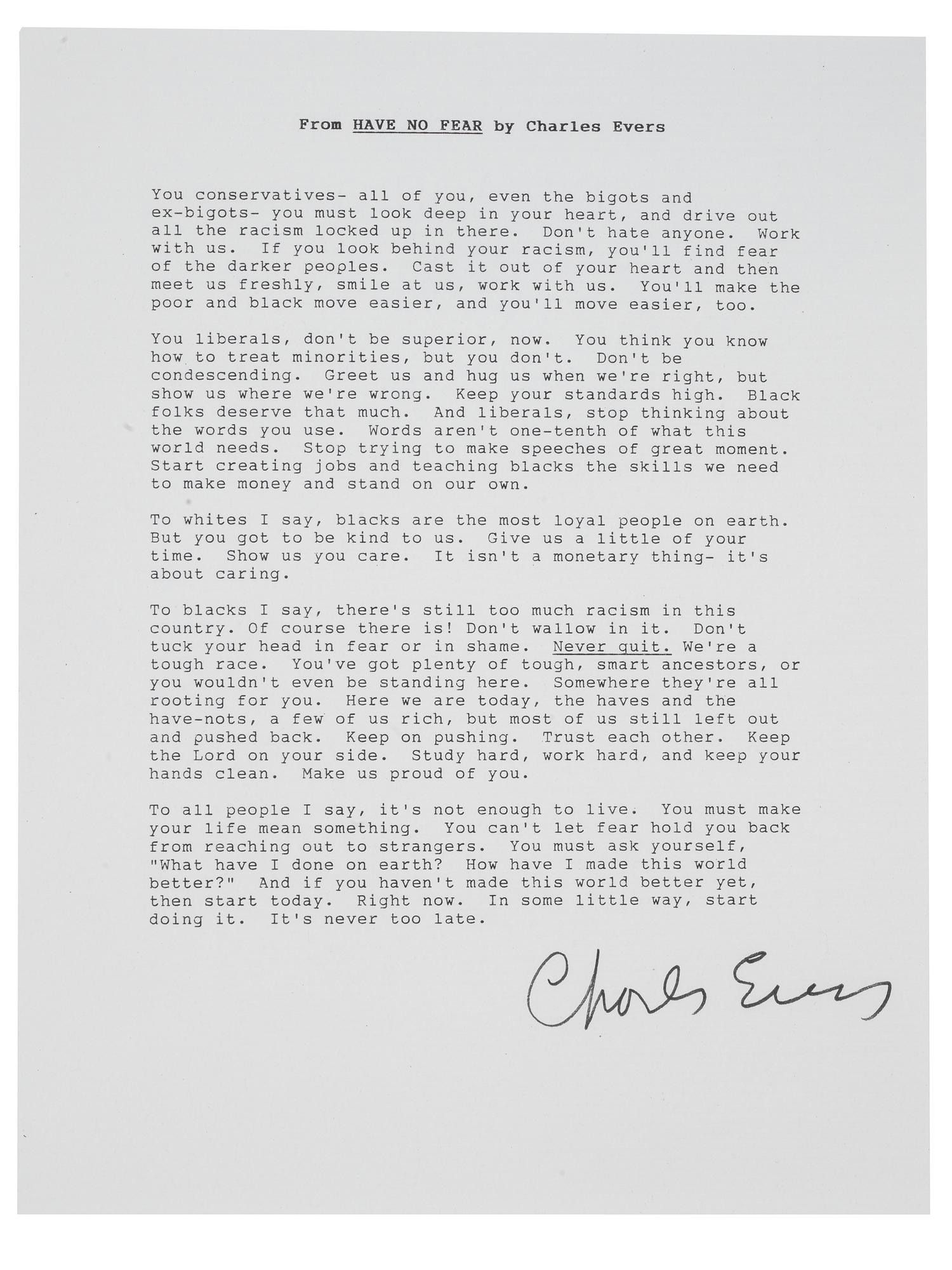 [CIVIL RIGHTS]. EVERS, Charles (1922-2020). A group of 3 items involving the African American mayor and civil rights leader, incl. document signed and press photographs.