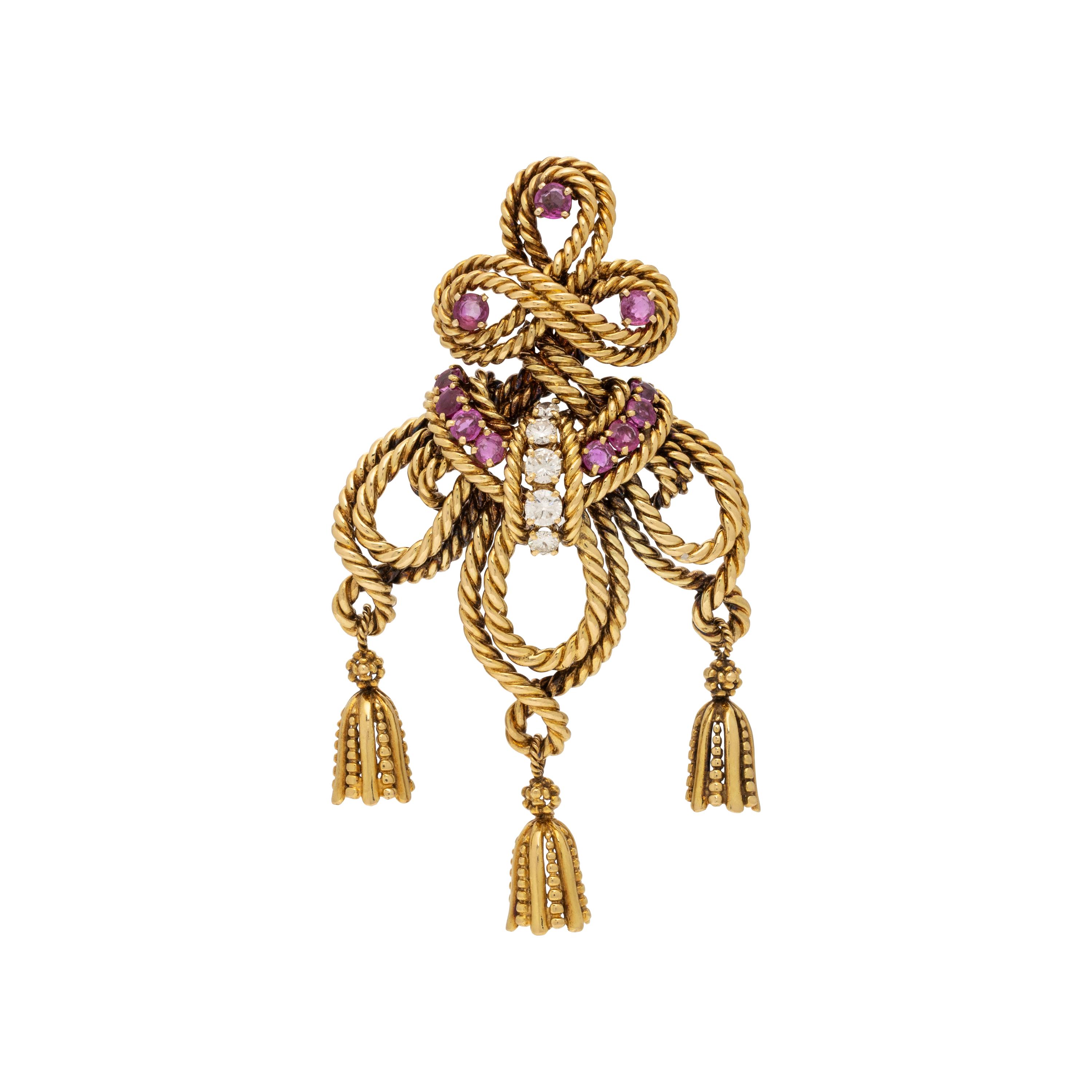 Tiffany & Co., Ruby, Diamond, and Yellow Gold Brooch