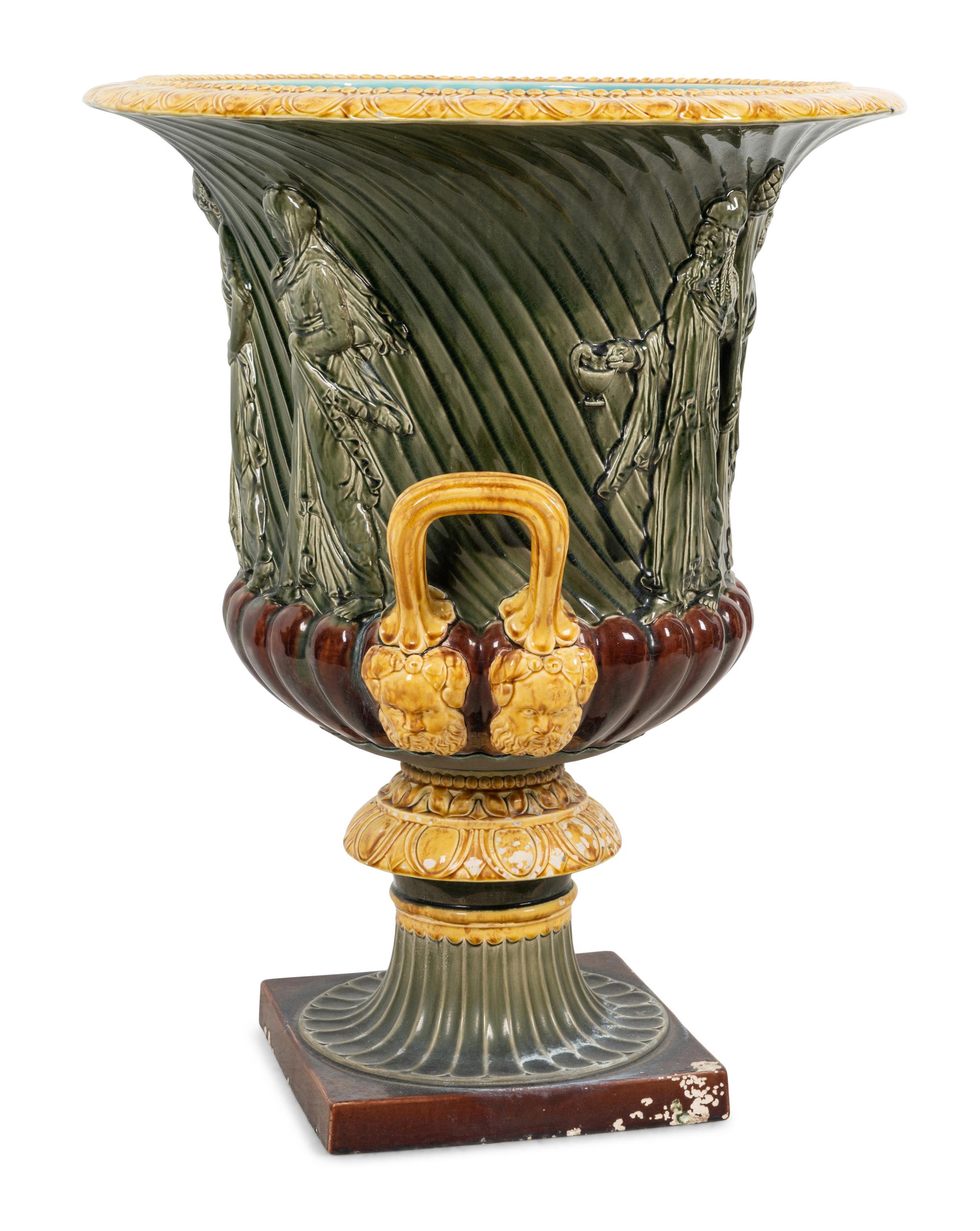 A Large French Majolica Campagna Urn