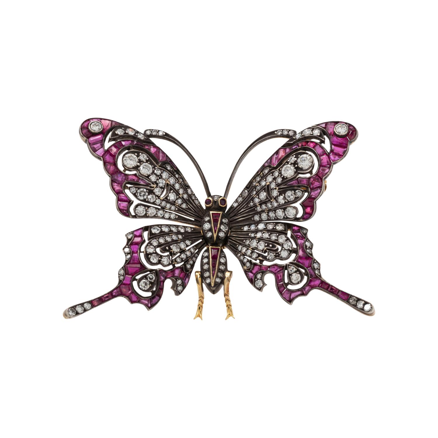 EVELYN CLOTHIER, DIAMOND AND RUBY BUTTERFLY BROOCH