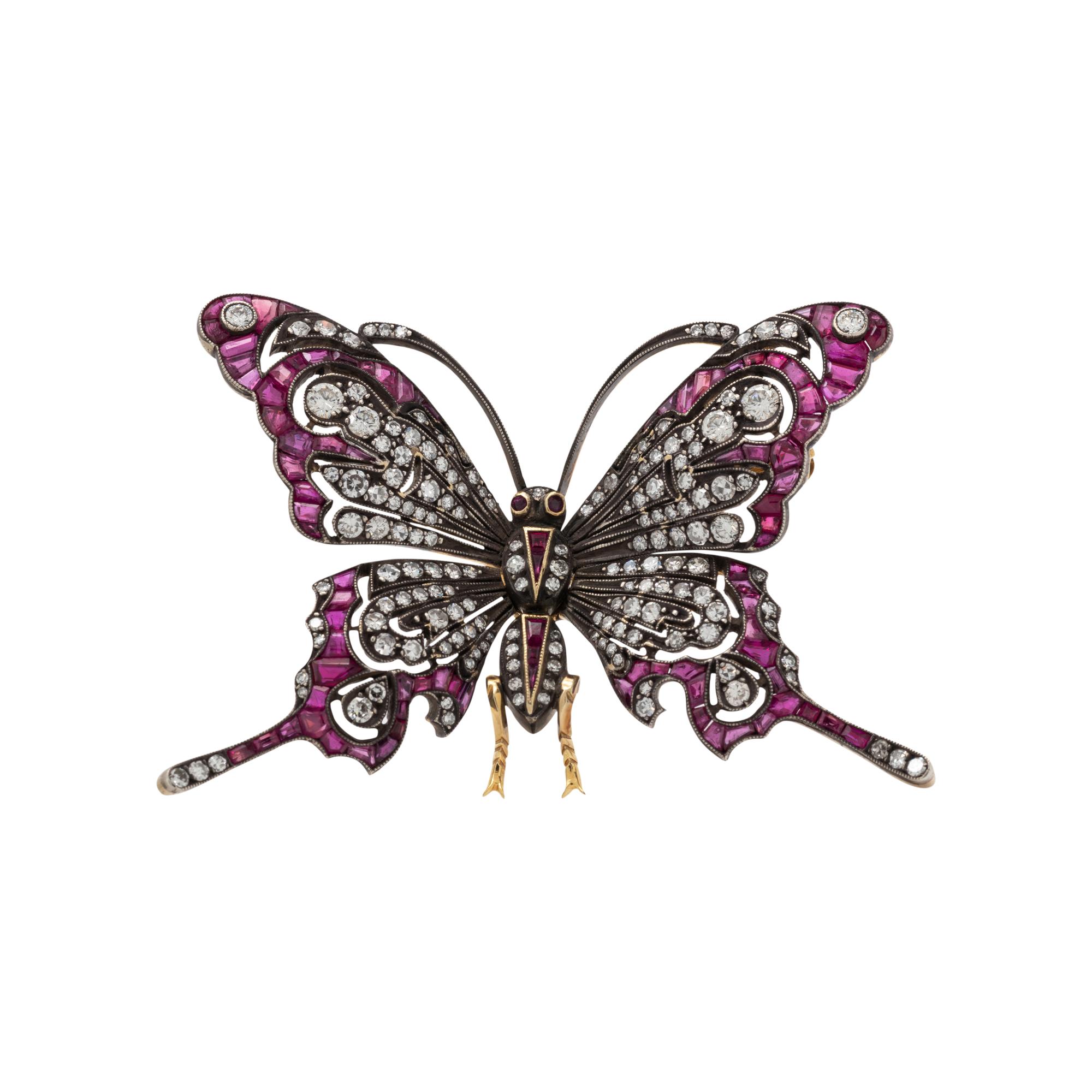 EVELYN CLOTHIER, DIAMOND AND RUBY BUTTERFLY BROOCH