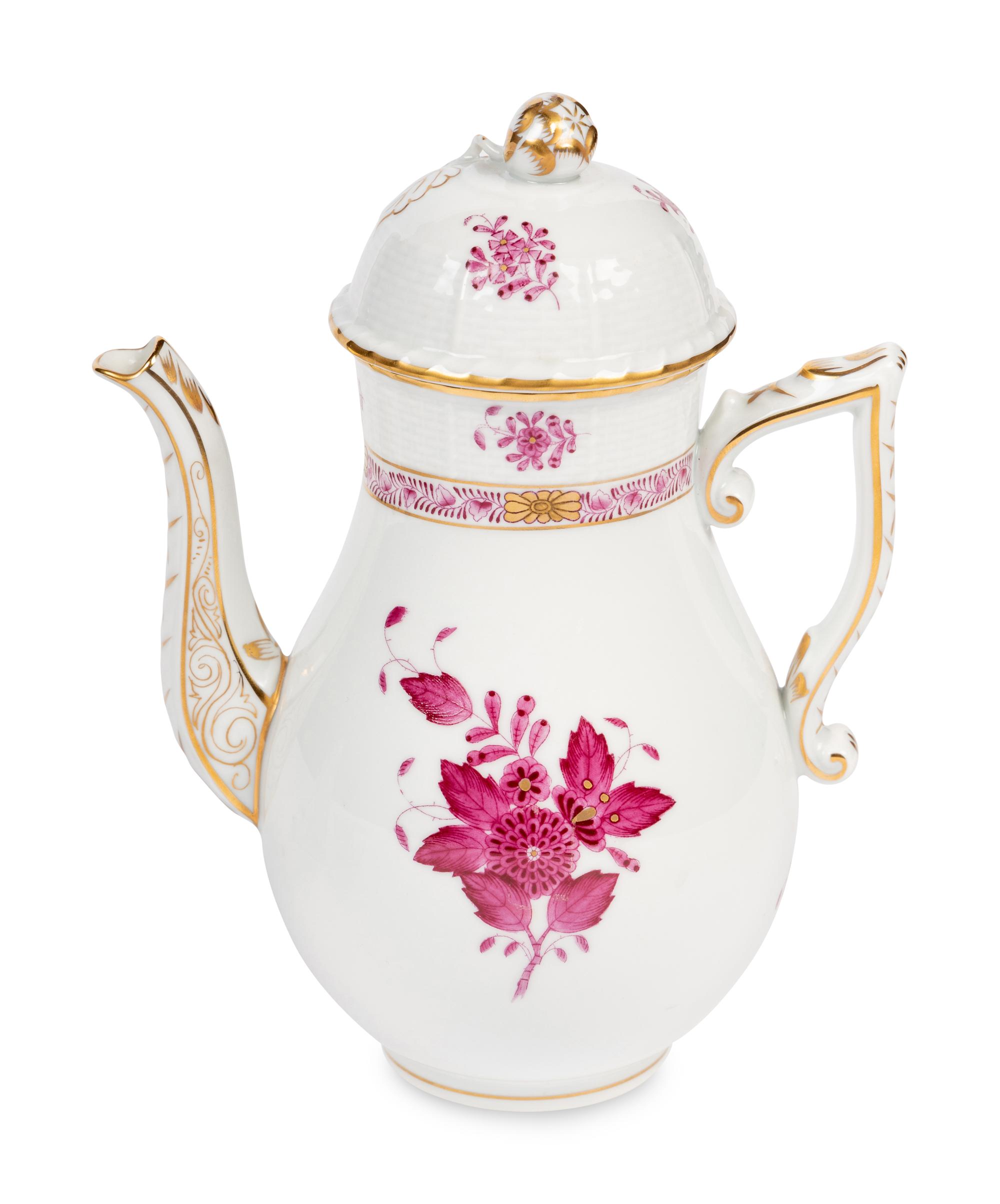 A Herend Chinese Bouquet Raspberry Porcelain Espresso Service