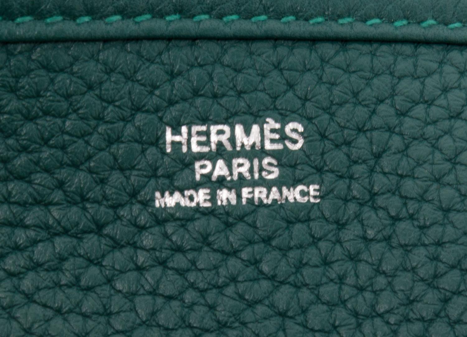 An Hermes Malachite Green Evelyne III GM Handbag, 13" x 12" x 3".