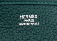 An Hermes Malachite Green Evelyne III GM Handbag, 13" x 12" x 3".