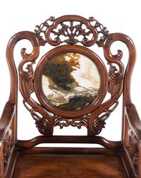 A Chinese Export Marble Inset Hongmu Armchair