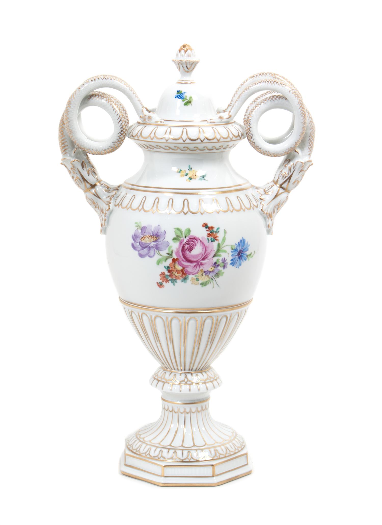 A Dresden Porcelain Urn, after the Meissen Example Height 14 1/2 inches. — 20TH CENTURY