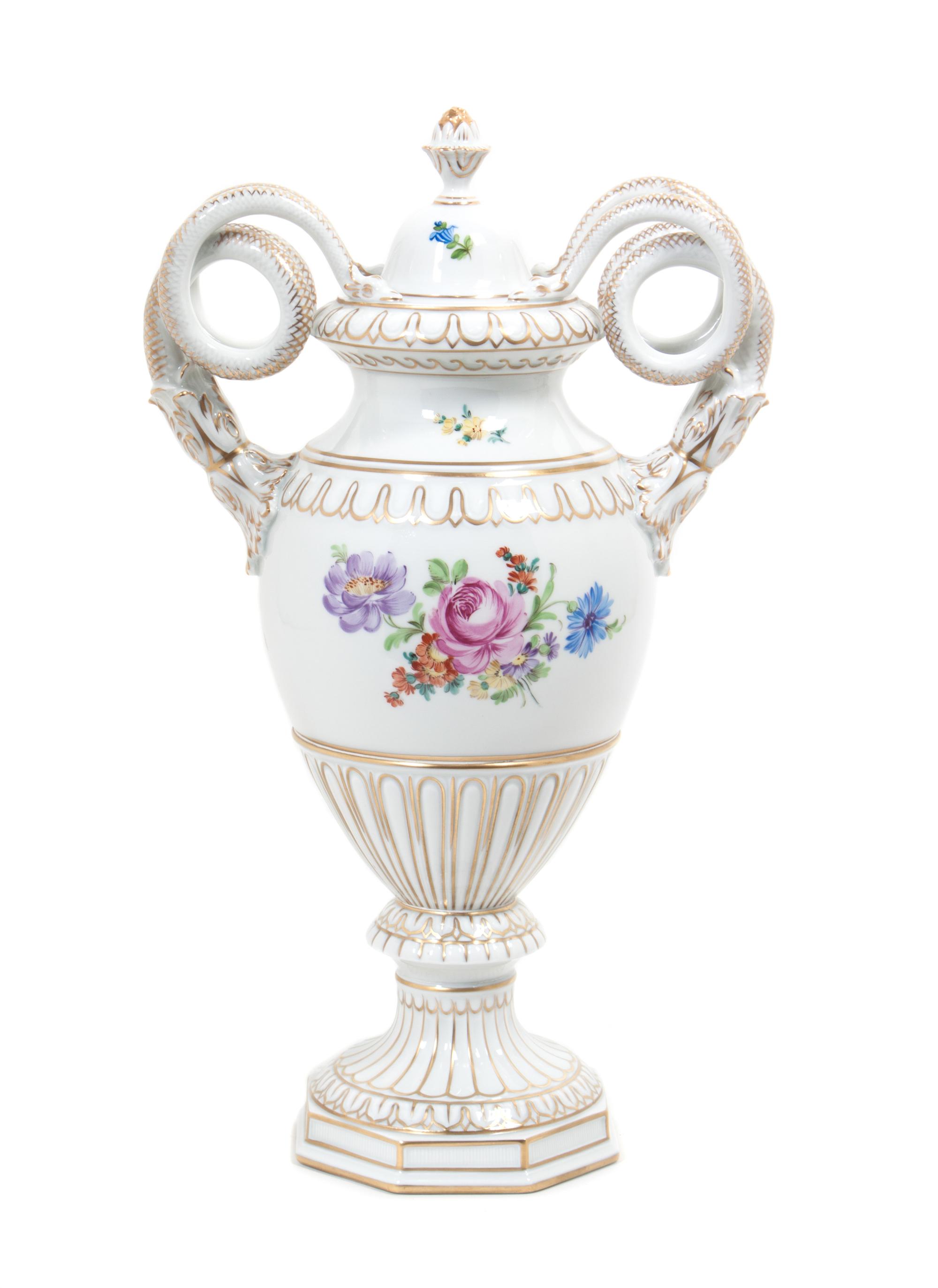 A Dresden Porcelain Urn, after the Meissen Example Height 14 1/2 inches. — 20TH CENTURY