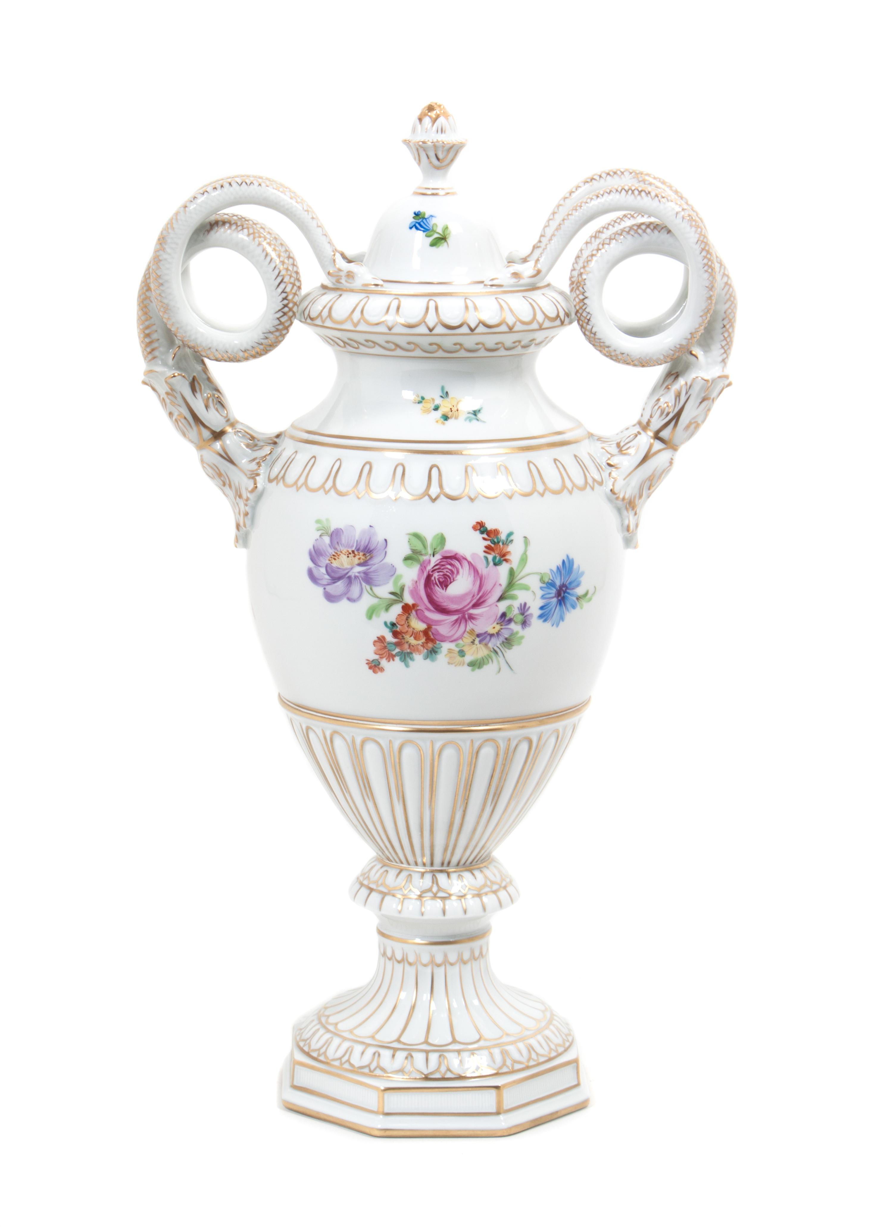 A Dresden Porcelain Urn, after the Meissen Example Height 14 1/2 inches. — 20TH CENTURY