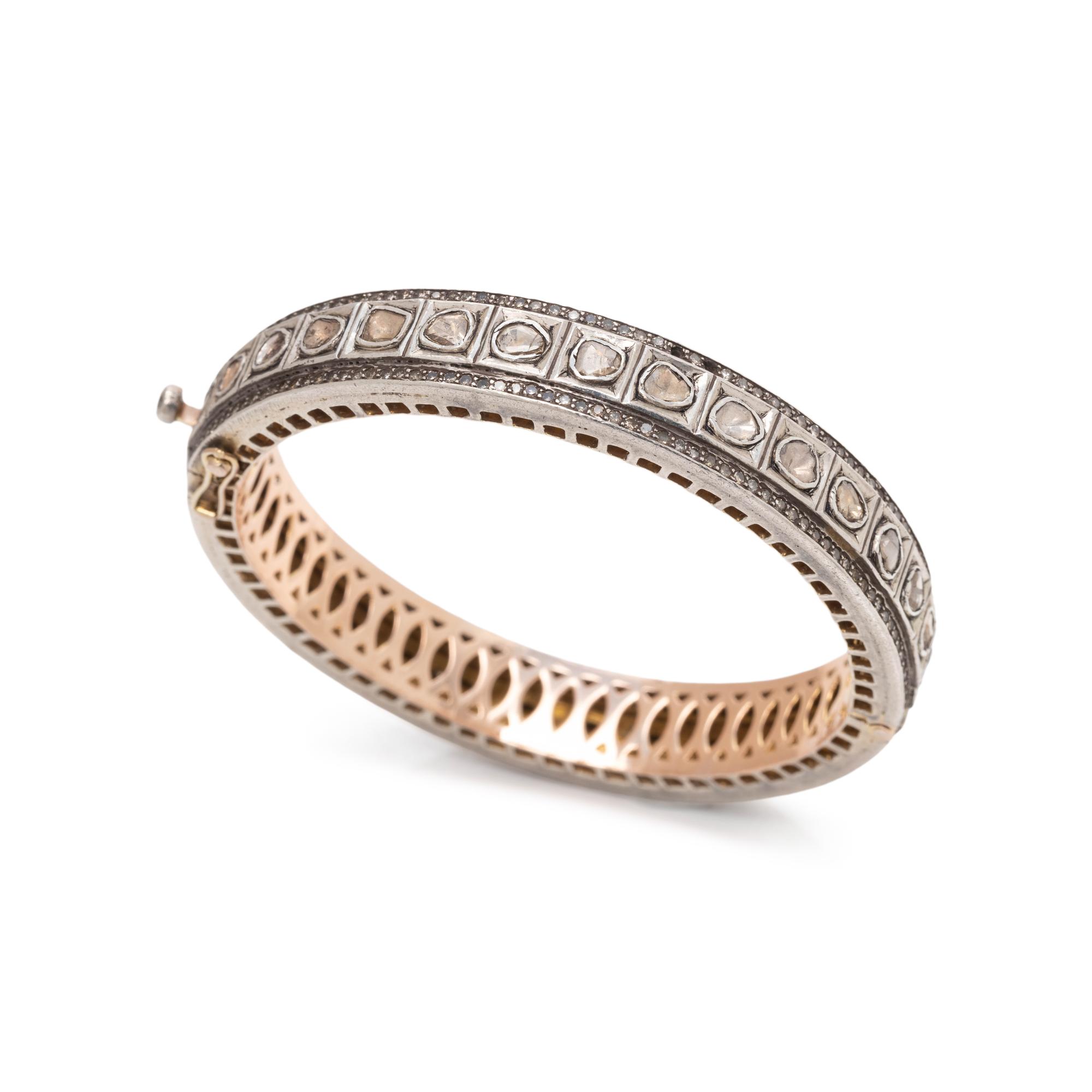 SILVER, GOLD AND DIAMOND BANGLE BRACELET