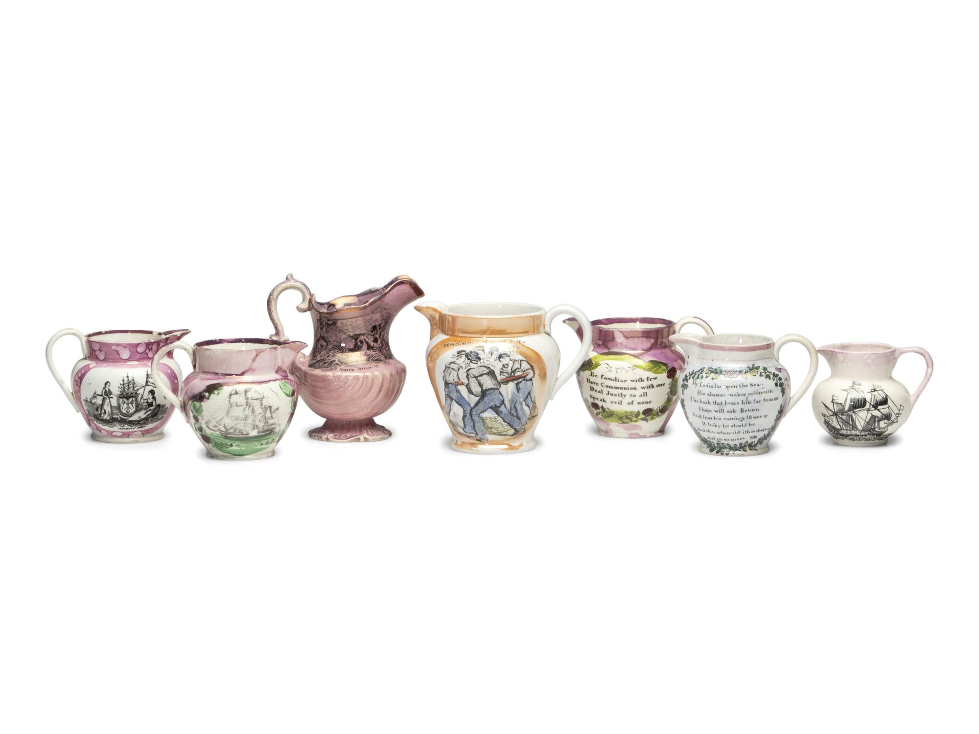 Seven Lusterware Creamers and Pitchers