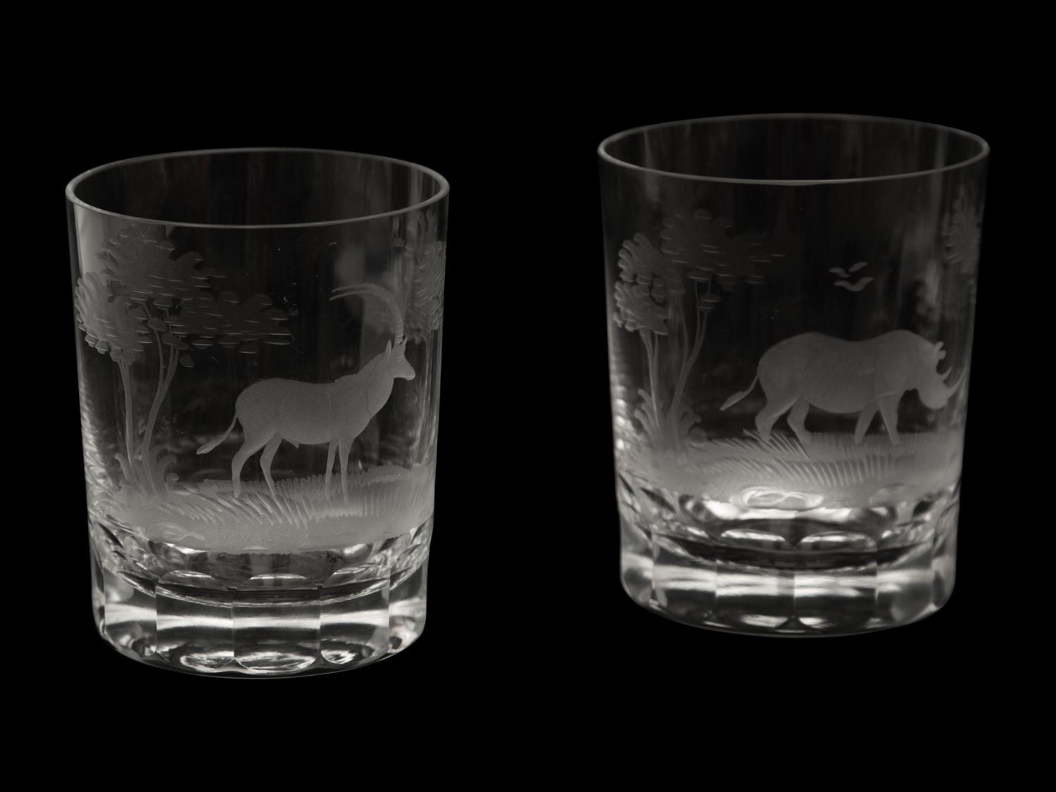 Seven Queen Lace Crystal Barware Articles with Etched African Scenes
