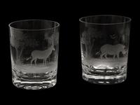 Seven Queen Lace Crystal Barware Articles with Etched African Scenes